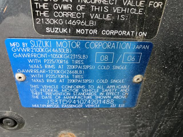 JS3TD941074201488 - 2007 SUZUKI GRAND VITA BLUE photo 10