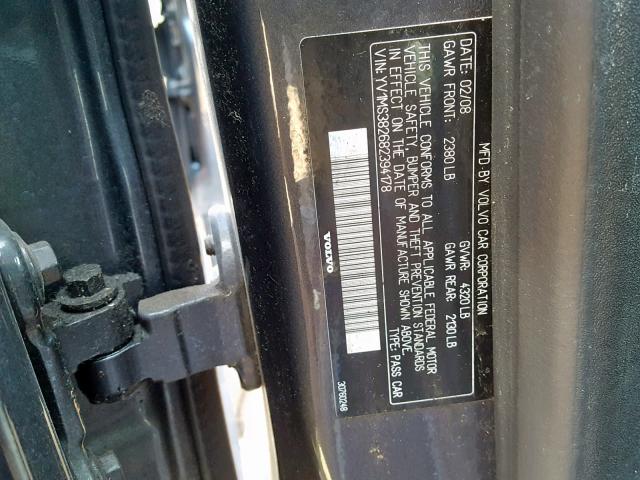 YV1MS382682394178 - 2008 VOLVO S40 2.4I GRAY photo 10