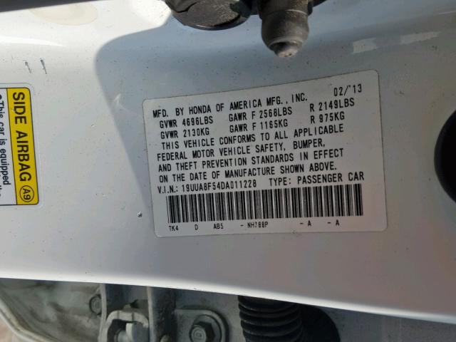 19UUA8F54DA011228 - 2013 ACURA TL TECH WHITE photo 10