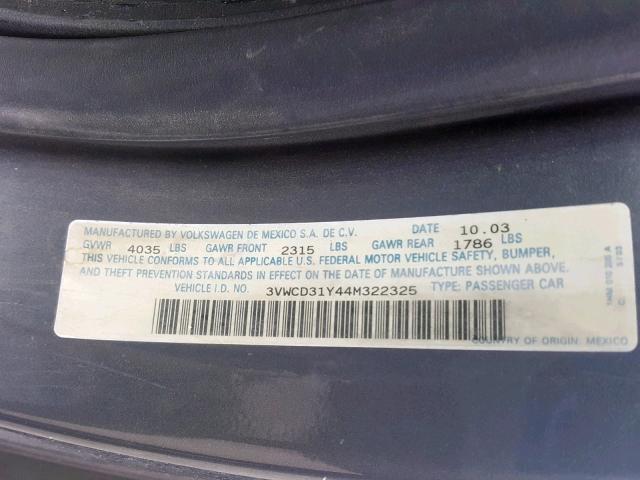 3VWCD31Y44M322325 - 2004 VOLKSWAGEN NEW BEETLE ნაცრისფერი ფოტო 10