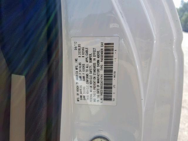 1HGCS1B80CA014741 - 2012 HONDA ACCORD EXL WHITE photo 10