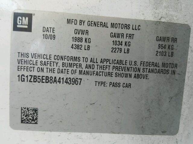 1G1ZB5EB8A4143967 - 2010 CHEVROLET MALIBU LS 白色 照片 10