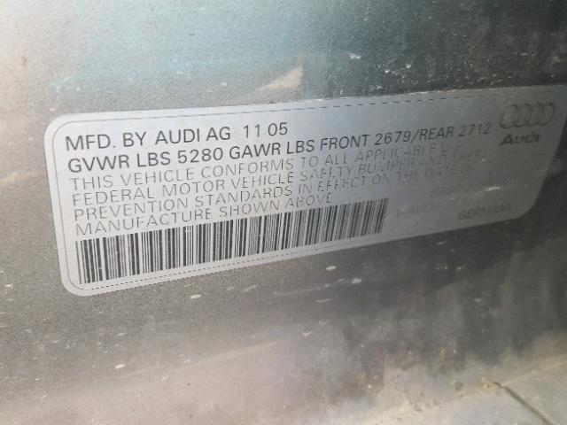 WAUDH74F36N101270 - 2006 AUDI A6 3.2 QUA SILVER photo 10