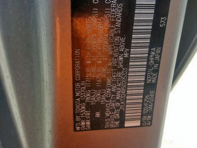 JTLKT324X50205323 - 2005 TOYOTA SCION XB 灰色 照片 10