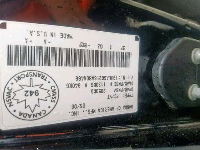 19UUA66216A804466 - 2006 ACURA 3.2TL BLACK photo 10