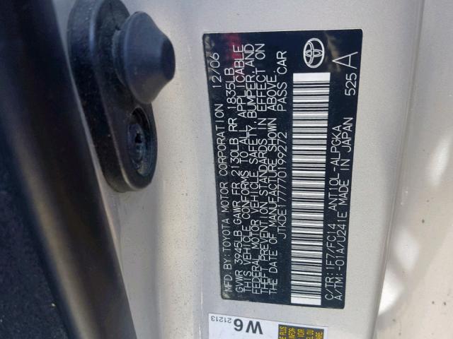 JTKDE177770199272 - 2007 TOYOTA SCION TC ვერცხლისფერი ფოტო 10