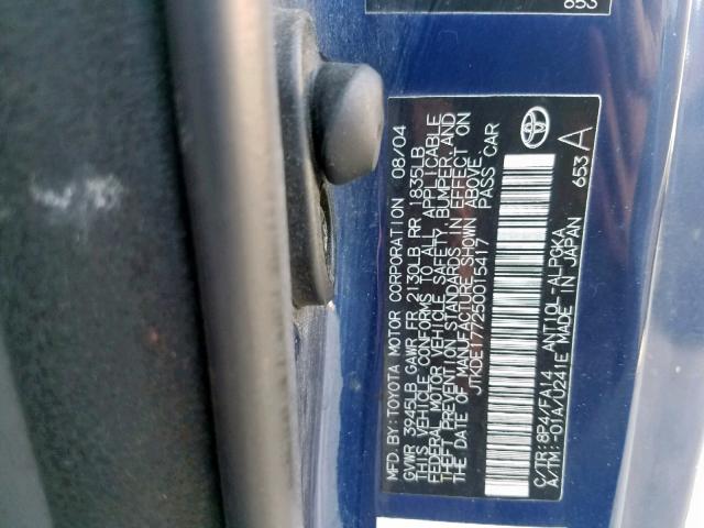 JTKDE177250015417 - 2005 TOYOTA SCION TC BLUE photo 10