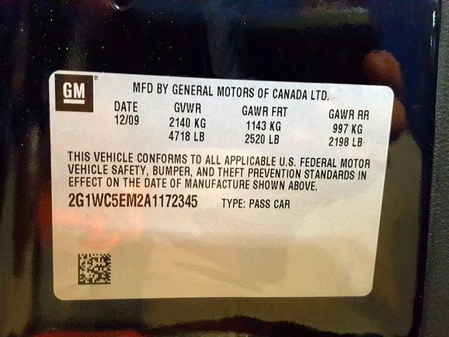 2G1WC5EM2A1172345 - 2010 CHEVROLET IMPALA LTZ BLACK photo 10