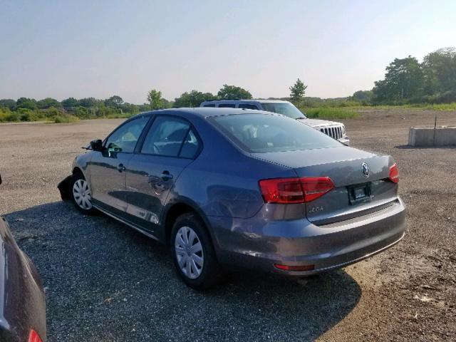 3VW2K7AJ8FM410227 - 2015 VOLKSWAGEN JETTA BASE GRAY photo 3