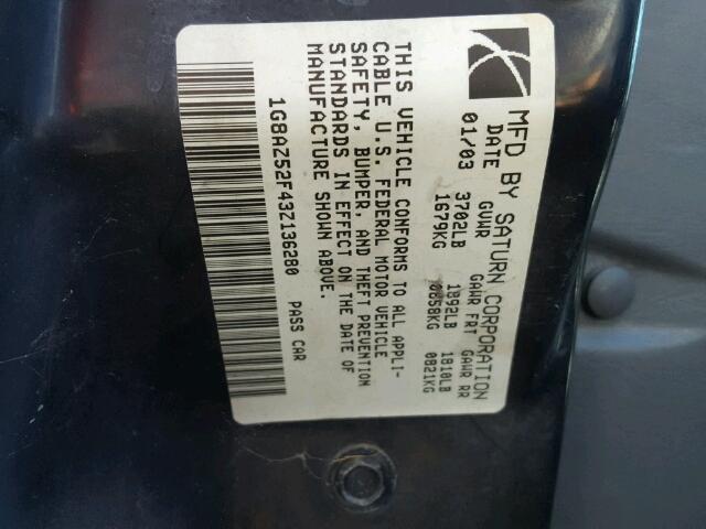 1G8AZ52F43Z136280 - 2003 SATURN ION LEVEL BLUE photo 10