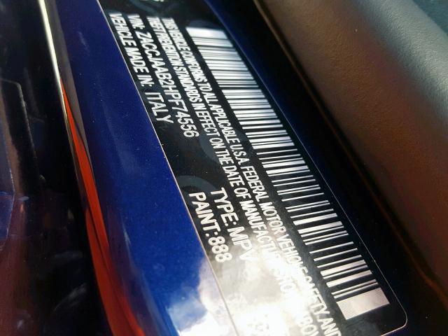 ZACCJAAB2HPF74556 - 2017 JEEP RENEGADE S BLUE photo 10