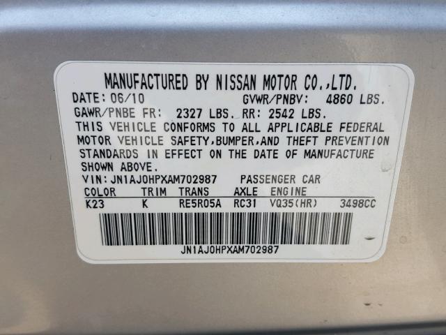 JN1AJ0HPXAM702987 - 2010 INFINITI EX35 BASE SILVER photo 10