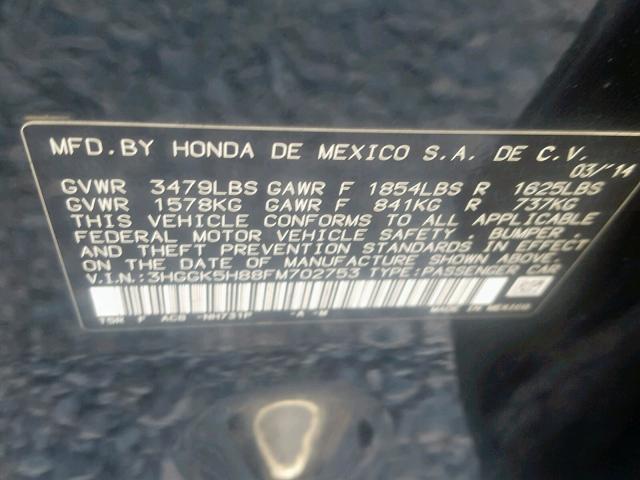 3HGGK5H88FM702753 - 2015 HONDA FIT EX BLACK photo 10