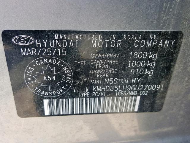 KMHD35LH9GU270091 - 2016 HYUNDAI ELANTRA GT GRAY photo 10