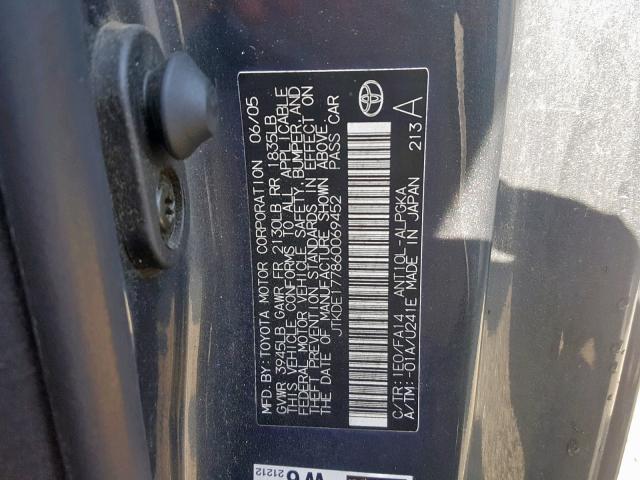 JTKDE177860069452 - 2006 TOYOTA SCION TC ლურჯი ფოტო 10