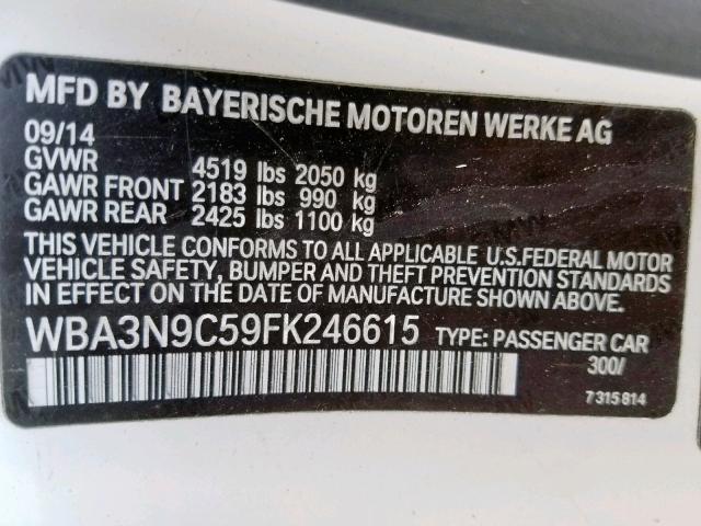 WBA3N9C59FK246615 - 2015 BMW 428 XI WHITE photo 10