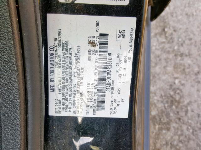 3FADP0L39AR361009 - 2010 FORD FUSION HYB BLACK photo 10