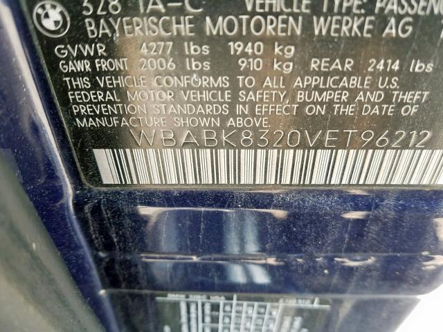 WBABK8320VET96212 - 1997 BMW 328 IC AUT BLUE photo 10