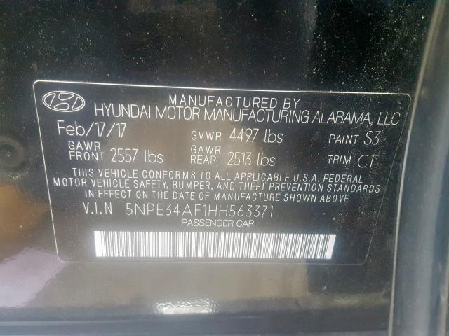 5NPE34AF1HH563371 - 2017 HYUNDAI SONATA SPO BLACK photo 10