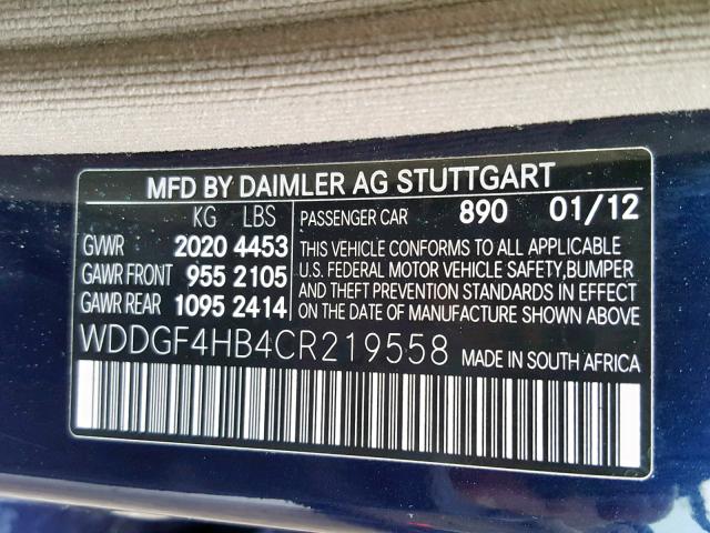 WDDGF4HB4CR219558 - 2012 MERCEDES-BENZ C 250 BLUE photo 10