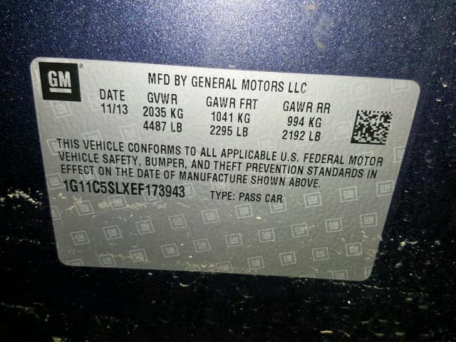 1G11C5SLXEF173943 - 2014 CHEVROLET MALIBU 1LT 灰色 照片 10