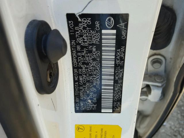 JTHBA30G545014150 - 2004 LEXUS ES 330 WHITE photo 10