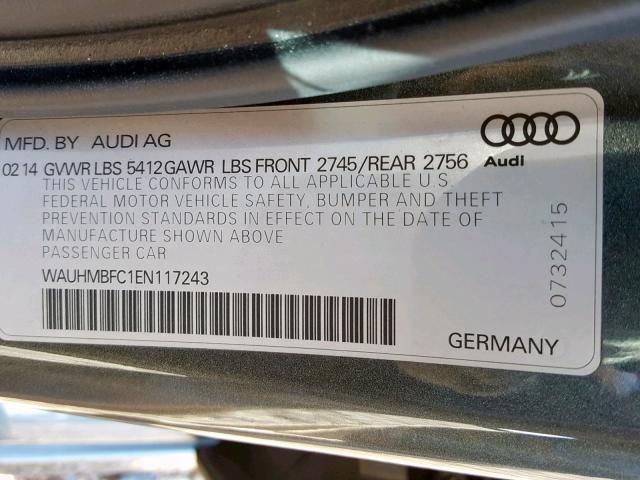 WAUHMBFC1EN117243 - 2014 AUDI A6 PRESTIG GRAY photo 10