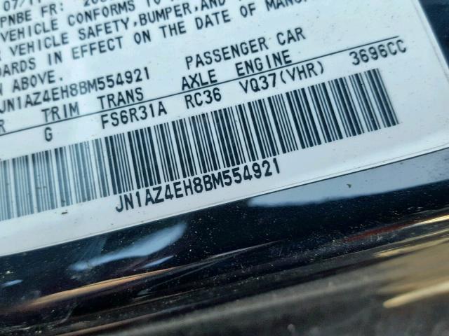 JN1AZ4EH8BM554921 - 2011 NISSAN 370Z BASE BLACK photo 10