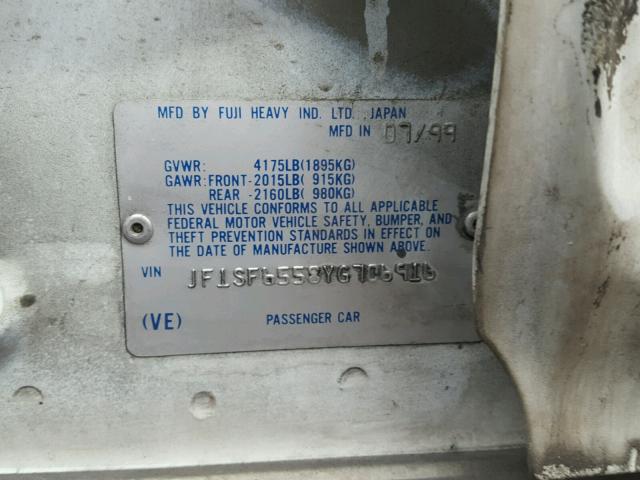 JF1SF6558YG706916 - 2000 SUBARU FORESTER S WHITE photo 10