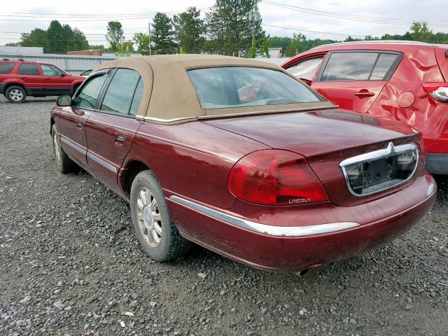 1LNHM97V52Y687280 - 2002 LINCOLN CONTINENTA BURGUNDY photo 3