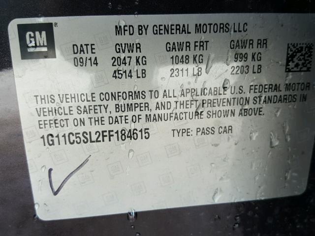 1G11C5SL2FF184615 - 2015 CHEVROLET MALIBU 1LT MAROON photo 10