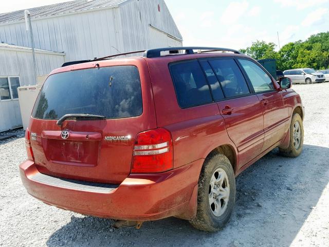 JTEGD21A630061875 - 2003 TOYOTA HIGHLANDER RED photo 4