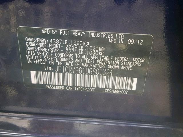 JF1GR7E61DG801324 - 2013 SUBARU IMPREZA WR GRAY photo 10