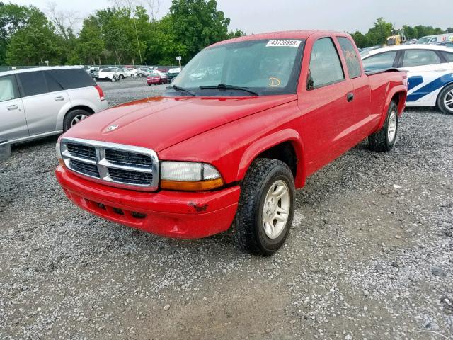 1D7GL12K84S615390 - 2004 DODGE DAKOTA SXT RED photo 2