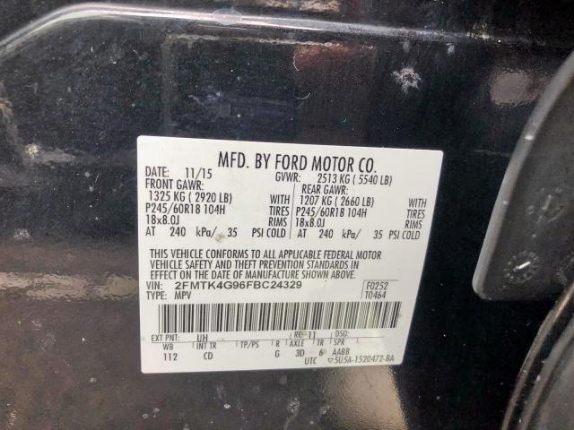 2FMTK4G96FBC24329 - 2015 FORD EDGE SE BLACK photo 10