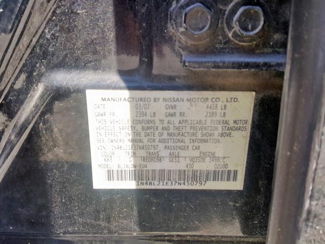 1N4BL21E37N450797 - 2007 NISSAN ALTIMA 3.5 BLACK photo 10