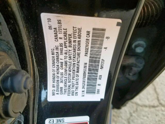 2HGFA1F6XBH512616 - 2011 HONDA CIVIC LX-S Qara foto 10