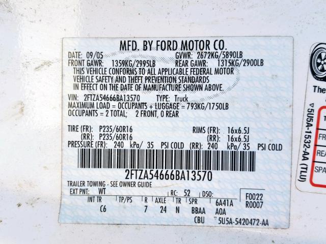 2FTZA54666BA13570 - 2006 FORD FREESTAR WHITE photo 10