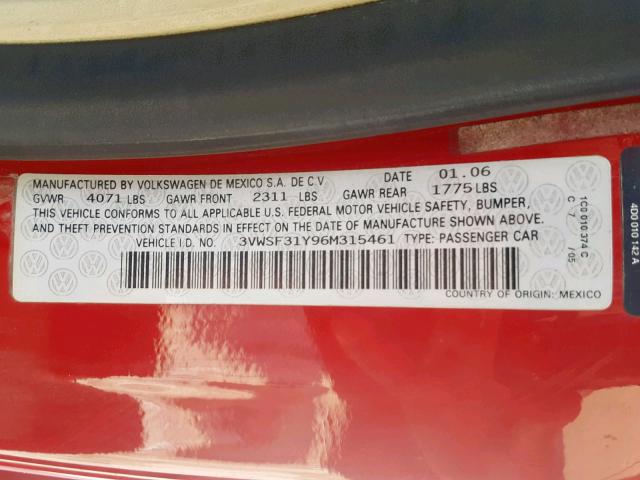 3VWSF31Y96M315461 - 2006 VOLKSWAGEN NEW BEETLE Rot Foto 10