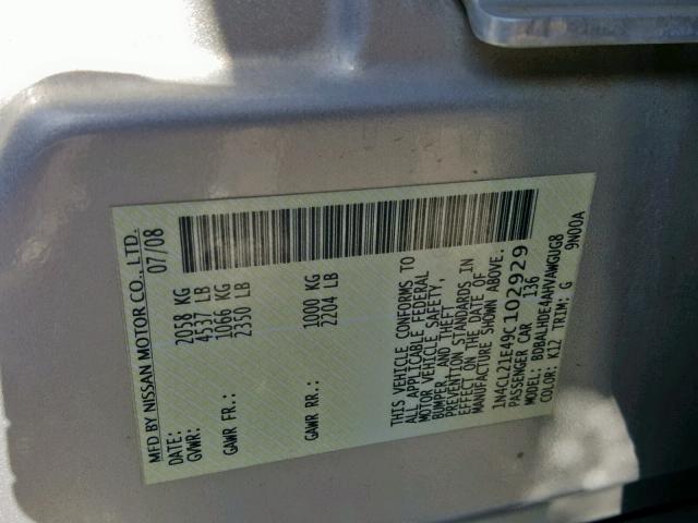 1N4CL21E49C102929 - 2009 NISSAN ALTIMA HYB SILVER photo 10