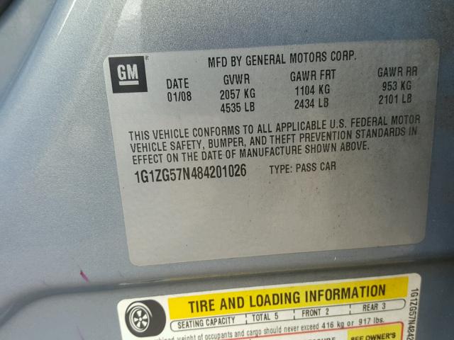 1G1ZG57N484201026 - 2008 CHEVROLET MALIBU LS BLUE photo 10