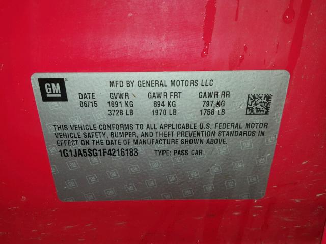 1G1JA5SG1F4216183 - 2015 CHEVROLET SONIC LS RED photo 10