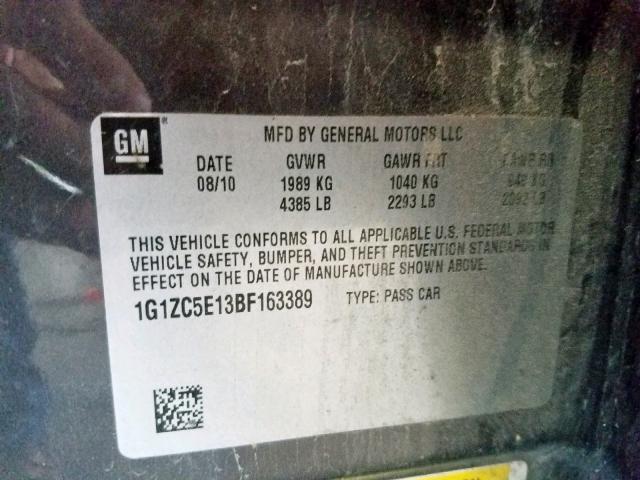 1G1ZC5E13BF163389 - 2011 CHEVROLET MALIBU 1LT 石墨色 照片 10