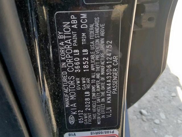 KNADN4A33D6124752 - 2013 KIA RIO EX BLACK photo 10