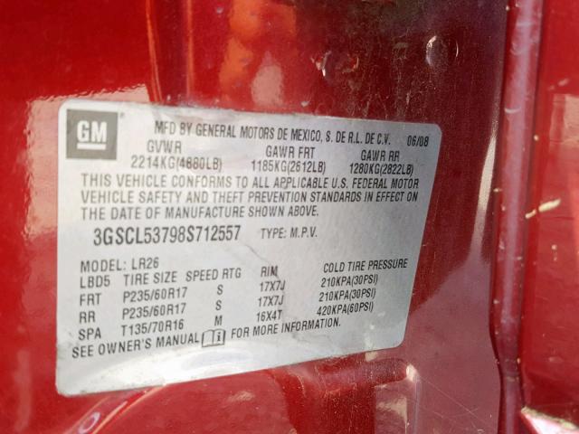 3GSCL53798S712557 - 2008 SATURN VUE XR RED photo 10
