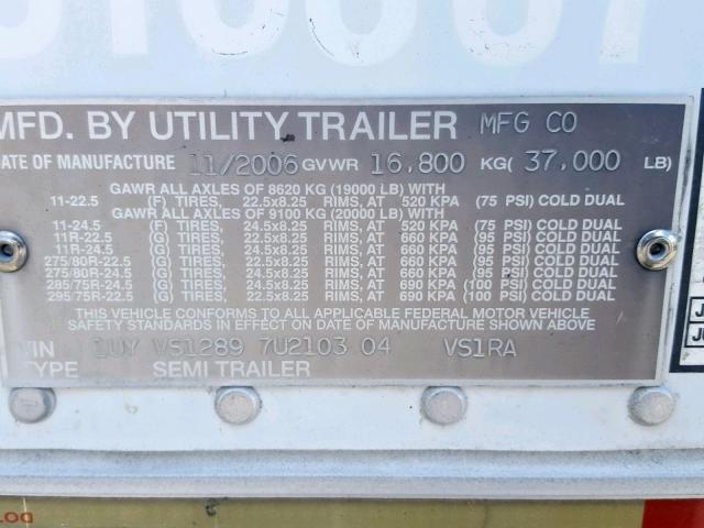 1UYVS12897U210304 - 2007 UTILITY 28' REEFER WHITE photo 10