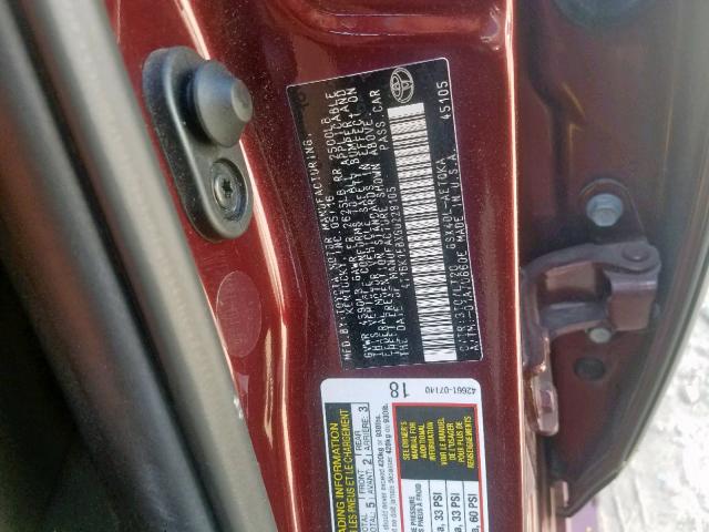 4T1BK1EBXGU228105 - 2016 TOYOTA AVALON XLE BURGUNDY photo 10