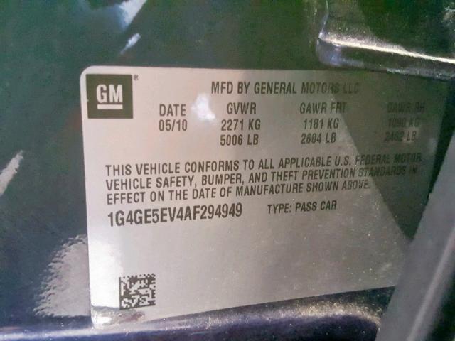 1G4GE5EV4AF294949 - 2010 BUICK LACROSSE C BLUE photo 10