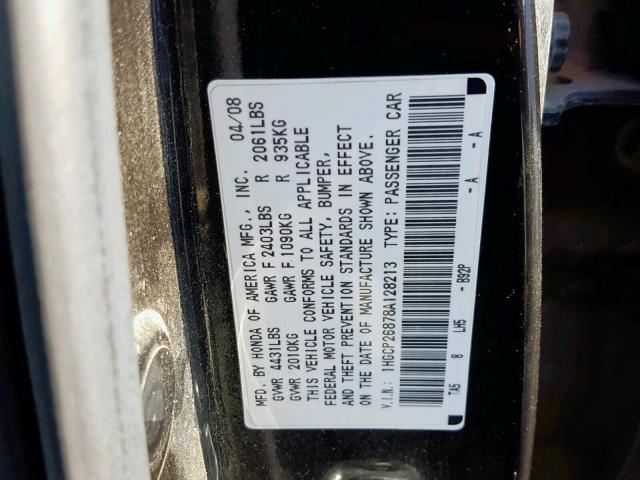 1HGCP26878A128213 - 2008 HONDA ACCORD EXL BLACK photo 10