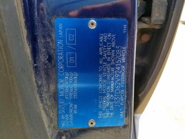 JS3TD62V924157083 - 2002 SUZUKI GRAND VITA BLUE photo 10